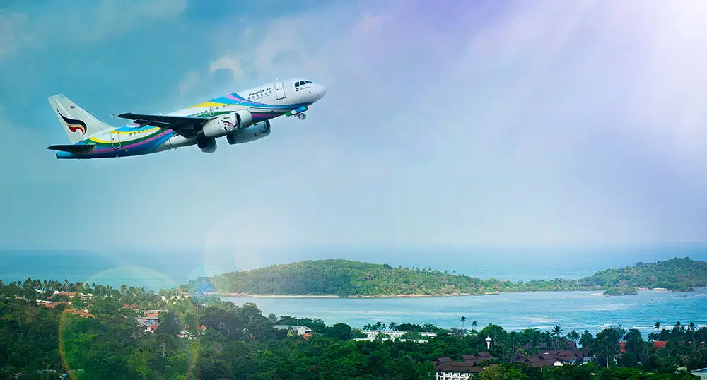 Airplane taking off over Hawaii